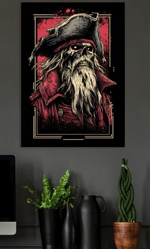 Undead Pirate Skeleton — metal poster wall art by Lineer